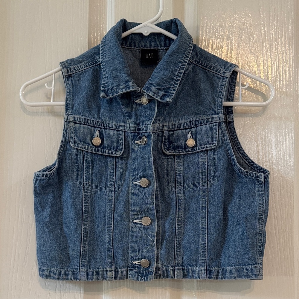 Vintage GAP Classic Blue Denim Vest EUC Girls Med See Measurements Rodeo Western